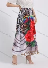 Wholesale Women's Fashion Leopard Letter Floral Graphic Pleated Elastic Waist Maxi Skirt - Liuhuamall