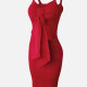 Women's Sexy Plain Bow Knot Cami Dress Red Clothing Wholesale Market -LIUHUA