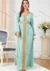 Wholesale Women's Muslim Islamic V Neck Gold Thread Embroidery Abaya Maxi Dress 3252# - Liuhuamall