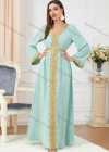 Wholesale Women's Muslim Islamic V Neck Gold Thread Embroidery Abaya Maxi Dress 3252# - Liuhuamall