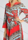 Wholesale Women's Casual Folk Art Print V-Neck A Line Pleated Wrap Dress - Liuhuamall