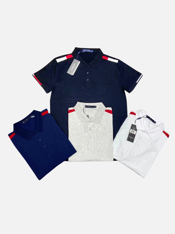 Men's Plus Size Casual Short Sleeve Striped Trim Polo Shirt, Clothing Wholesale Market -LIUHUA, MEN