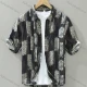 Men's Casual Shirt Collar Allover Print Button Down Shirt 2537# Black Guangzhou Clothing Wholesale Market & Suppliers -LIUHUAMALL