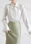 Wholesale Women's Casual Keyhole Neck Trumpet Sleeve Button Down Plain Shirt 823964# - Liuhuamall