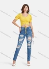 Wholesale Women's Casual Plain V Neck Drawstring Ruched Lantern Sleeve Crop Blouse - Liuhuamall