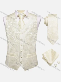 Wholesale Men's Formal Single Breasted Silky Waistcoat With Necktie & Kerchief & Cufflinks 4-piece Set, LIUHUA CLOTHING WHOLESALE