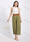 Wholesale Women's Casual Cotton Plain Loose Fit Cropped Wide Leg Pant With Belt - Liuhuamall