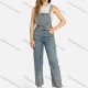 Wholesale Women's Casual Patch Pocket Button Closure Denim Overall Blue Clothing Wholesale Market Liuhua