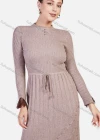Wholesale Women's Rib-Knit Plain Mock Neck Long Sleeve Lace Pearl Decor Elegant Casual Knee Length Dress - Liuhuamall