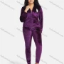 Wholesale Women's Casual Long Sleeve Floral Print Suede Zipper Plain Hooded Jacket & Sweatpants Sets preview