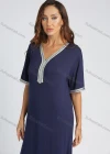 Wholesale Women's Plain Embroidered Trims Ruffle Hem V Neck Maxi Kaftan - Liuhuamall