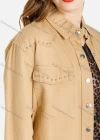 Wholesale Women's Loose Fit Long Sleeve Double Flap Pocket Rivets Plain Overshirt - Liuhuamall