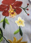 Wholesale Women's Casual Striped Floral Embroidery Ruffle Sleeve Button Down Lace Up Blouse - Liuhuamall