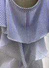 Wholesale Women's Casual Striped Floral Embroidery Ruffle Sleeve Button Down Lace Up Blouse - Liuhuamall