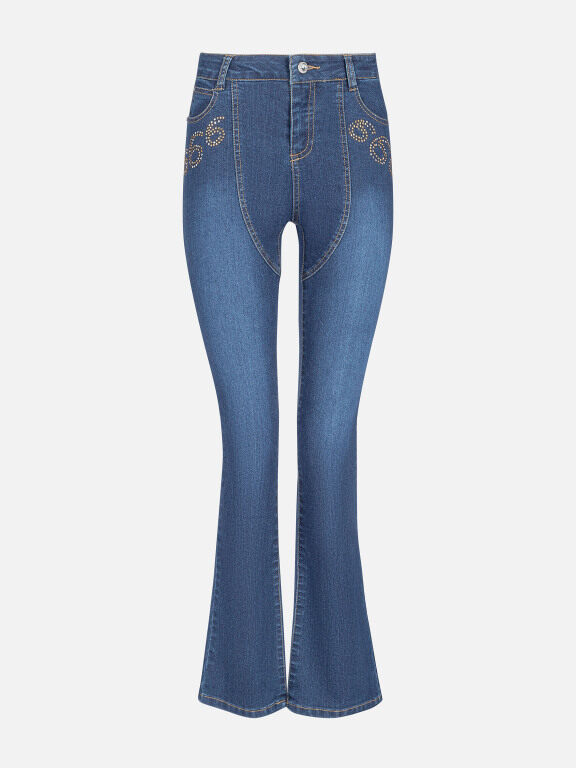 Women's Casual Sequin Pockets Flare Long Jean, Clothing Wholesale Market -LIUHUA, Jeans