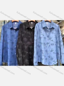 Wholesale Women's Collared Long Sleeve Blouse Button Down Allover Print Casual Shirt 2303#, LIUHUA CLOTHING WHOLESALE