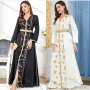 Wholesale Women's Arabic Muslim Islamic V Neck Dubai Gold Thread Embroidery Abaya Maxi Dress 3282# preview