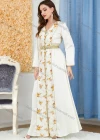 Wholesale Women's Arabic Muslim Islamic V Neck Dubai Gold Thread Embroidery Abaya Maxi Dress 3282# - Liuhuamall