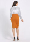 Wholesale Women's Elegant Plain Buckle Decor Knee Length Pencil Skirt - Liuhuamall
