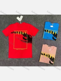 Wholesale Men's Casual 100% Cotton Letter Graphic Round Neck Short Sleeve Tee 54008#, LIUHUA CLOTHING WHOLESALE