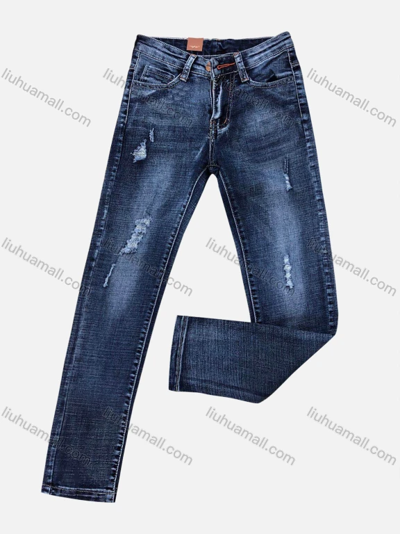 Wholesale Boys Casual Button Zipper Pockets Frayed Plain Jean 2882#