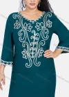 Wholesale Women's African Embroidery Robe 3/4 Sleeve Split Side Curved Hem Maxi Dress - Liuhuamall