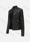 Wholesale Women's Casual Stand Collar Long Sleeve Zipper Plain Leather Jacket - Liuhuamall