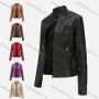 Wholesale Women's Casual Stand Collar Long Sleeve Zipper Plain Leather Jacket preview
