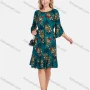 Wholesale Women's Elegant Frill Neck 3/4 Sleeve Floral Print Ruffle Hem Knee Length Dress With Belt preview