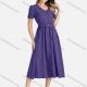 Wholesale Women's V Neck Button Front Belted Plain Midi Dress 13# Clothing Wholesale Market Liuhua