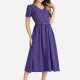 Women's V Neck Button Front Belted Plain Midi Dress 13# Clothing Wholesale Market -LIUHUA