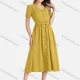 Wholesale Women's V Neck Button Front Belted Plain Midi Dress 16# Clothing Wholesale Market Liuhua