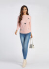 Wholesale Women's Round Neck Long Sleeve Flocking Heart Rhinestone Pullover Knit Top - Liuhuamall