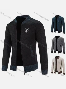 Wholesale Men's Casual Mock Neck Zip Long Sleeve Contrast Jacket, LIUHUA CLOTHING WHOLESALE