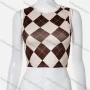 Wholesale Women's Casual Diamond Checkered Round Neck Crop Tank Top preview