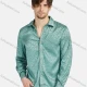Wholesale Men's Fashion Leopard Print Jacquard Long Sleeve Button Down Shirt LH14# Light Sea Green Clothing Wholesale Market Liuhua
