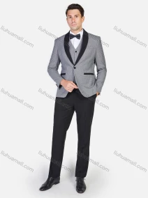 Wholesale Men's Formal Plaid Print Slim Fit Lapel Contrast Color Suit Jacket With Waistcoat 3 Piece Set, LIUHUA CLOTHING WHOLESALE