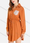 Wholesale Women's Casual Rhinestone Long Sleeve Buttons Front Curved Hem Short Shirt Dress - Liuhuamall