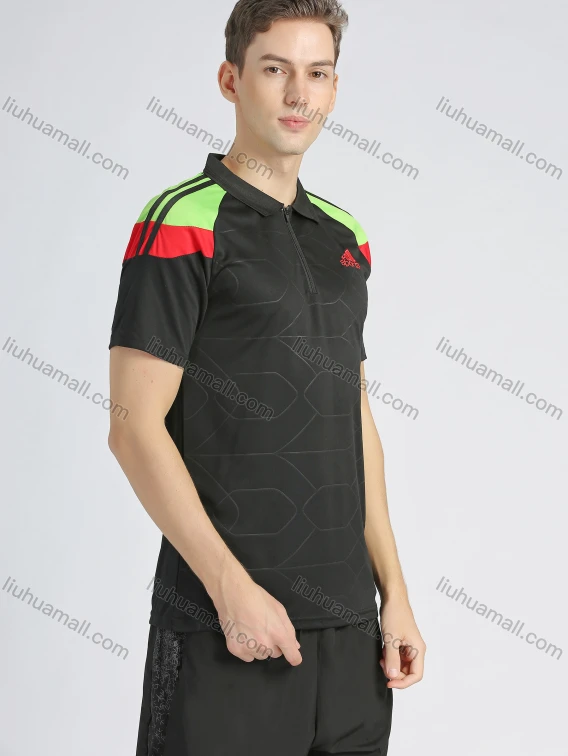 Wholesale Men's Sporty Colorblock Lapel Short Sleeve Striped Trim Quarter Zip Workout Polo Shirt, Guangzhou Clothing Wholesale Market & Suppliers - LIUHUAMALL, Men