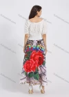 Wholesale Women's Fashion Leopard Letter Floral Graphic Pleated Elastic Waist Maxi Skirt - Liuhuamall