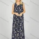 Wholesale Women's Milk Silk Butterfly Floral Crew Neck Button Front Ruched Lounge Maxi Tank Night Dress 1007# Navy Clothing Wholesale Market Liuhua