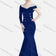 Wholesale Women's Elegant Plain Asymmetrical One Shoulder Button Decor Mermaid Evening Dress Blue Clothing Wholesale Market Liuhua