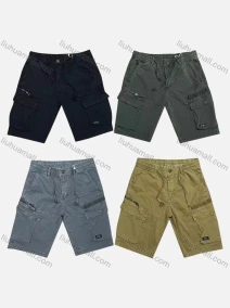 Wholesale Men's Casual Plain Flap Pockets Zip Decor Drawstring Cargo Shorts 9386#, LIUHUA CLOTHING WHOLESALE