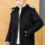 Wholesale Men's Casual Plain Hooded Long Sleeve Flap Pockets Mid Length Wash Thermal Lined Cotton-Padded Jacket 1968# preview