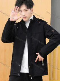 Wholesale Men's Casual Plain Hooded Drawstring Long Sleeve Pocket Wash Thermal Lined Cotton-Padded Jacket 1998#, LIUHUA CLOTHING WHOLESALE