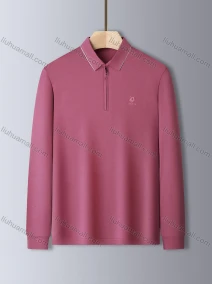 Wholesale Men's Casual Long Sleeve Collared Zipper Front Shirt Letter Embroidery Plain Top 843#, LIUHUA CLOTHING WHOLESALE