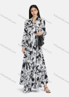 Wholesale Women's Tie Neck Lantern Sleeve Letter Print Slim Waist Ruffle Hem Maxi Dress 2218# - Liuhuamall