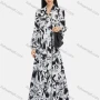 Wholesale Women's Tie Neck Lantern Sleeve Letter Print Slim Waist Ruffle Hem Maxi Dress 2218# preview
