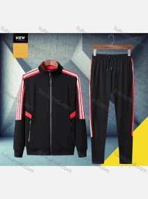 Wholesale Men's Sporty Stand Collar Zipper Pockets Striped Jacket & Drawstring Pants Set, LIUHUA CLOTHING WHOLESALE