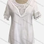 Wholesale Woman's Casual Crew Neck Short Sleeve Hollow Out Floral Guipure Lace Pearl Plain Tunic Top preview